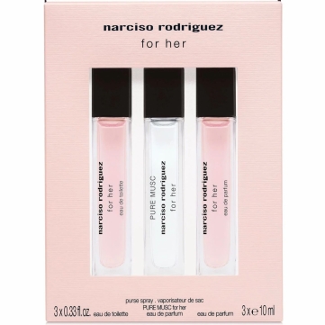 set narciso rodriguez 3 chai mini 10ml  for her edt   pure musc   for her edp